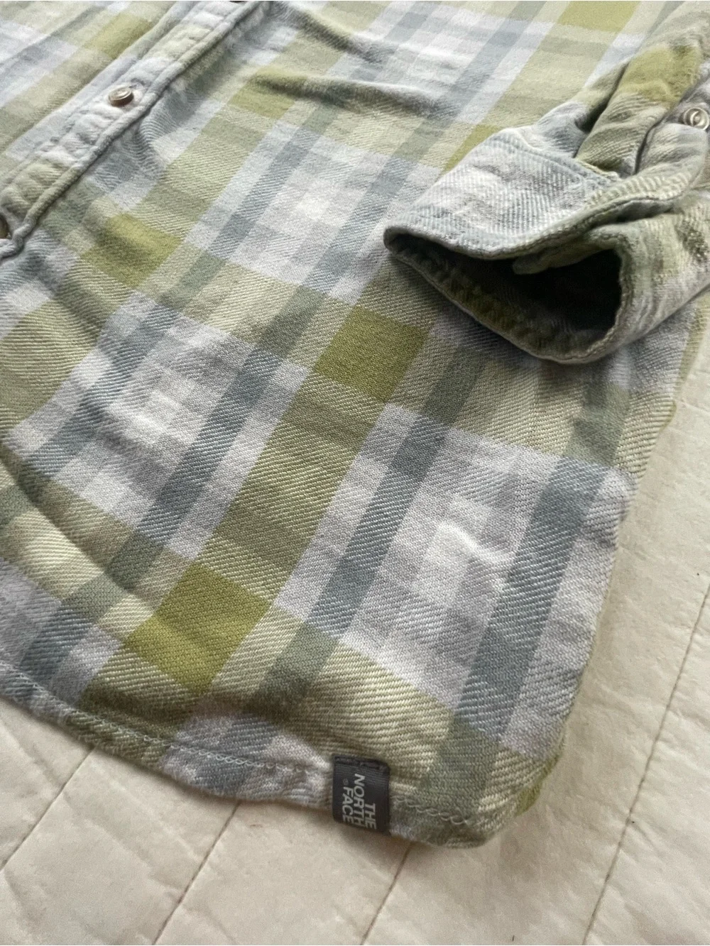 The North Face Olive and Gray Plaid Button-Down Thick Cotton Shirt XL